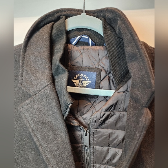 Dockers Men's Black Jacket Henry Wool Blend Top Coat Zipper Button Warm XL - Picture 7 of 13